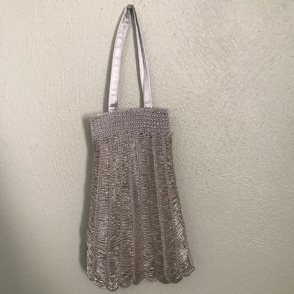 Silver beaded clutch